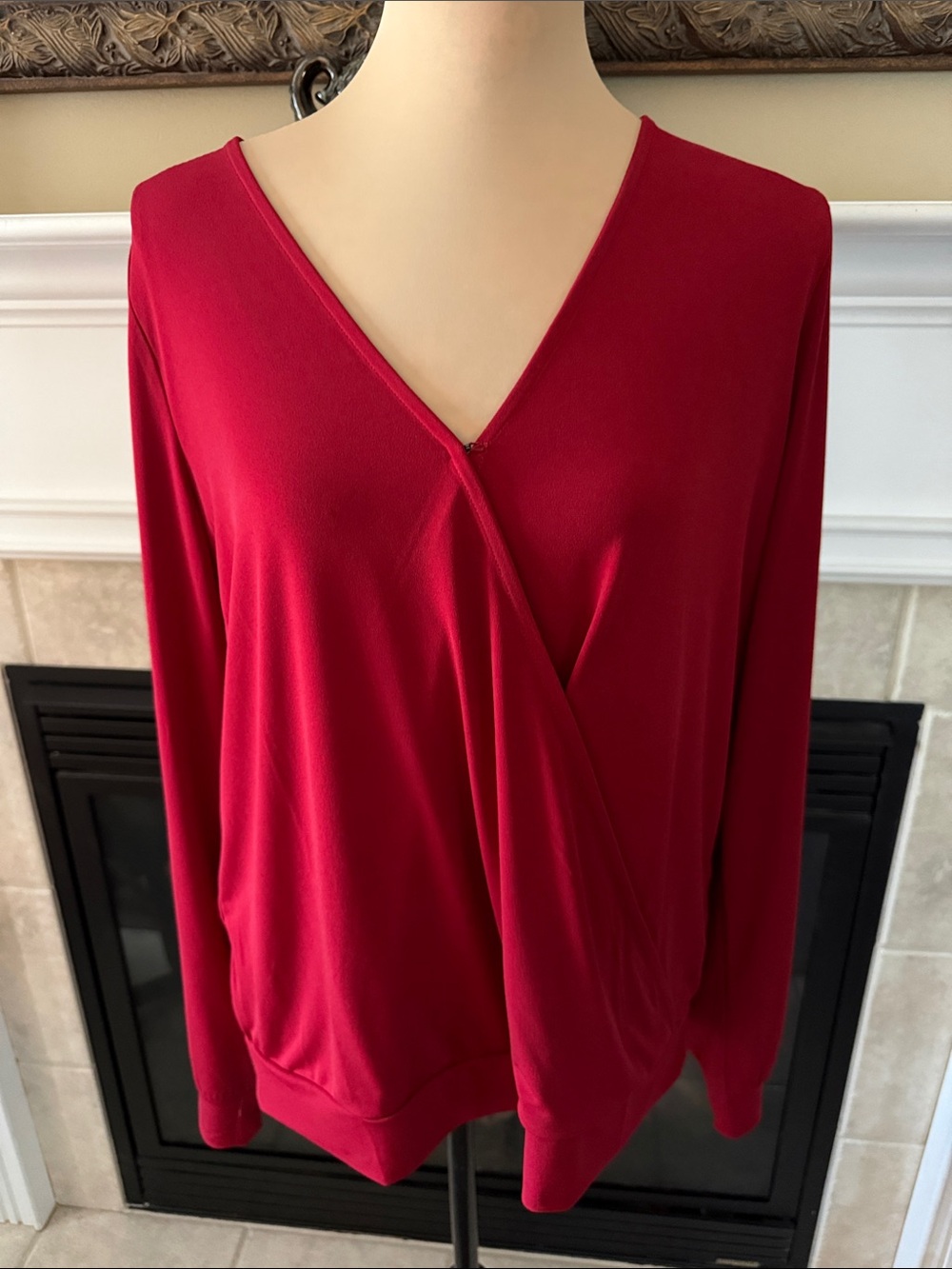 Banana Republic Red V-Neck Wrap Long Sleeve Top Large